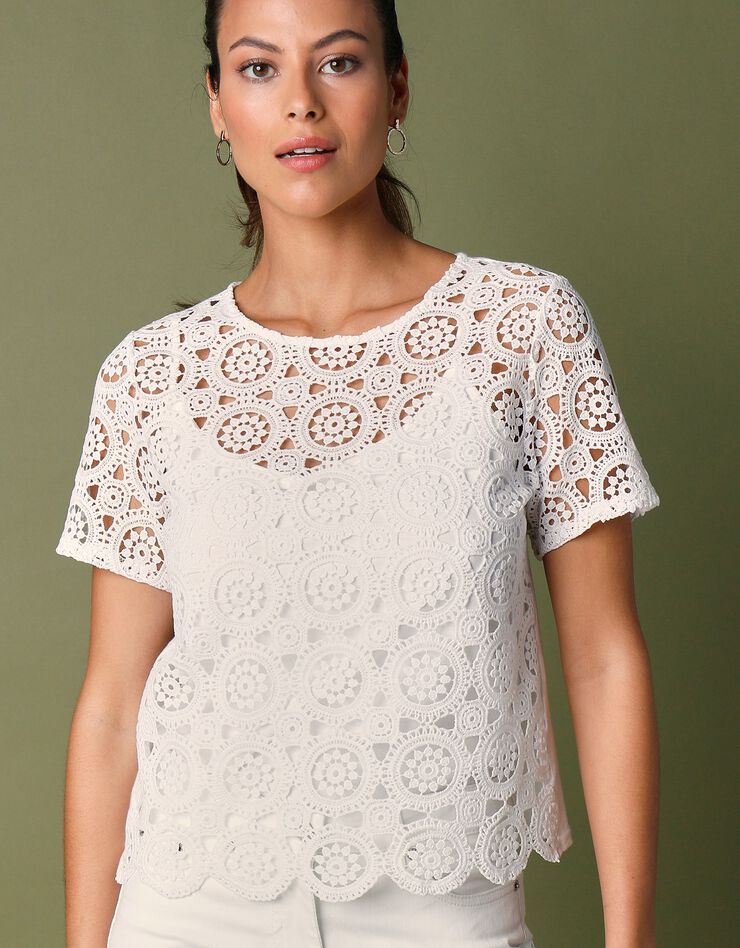 Tee-shirt macramé manches courtes (blanc) Tee-shirt macramé manches courtes (blanc)
