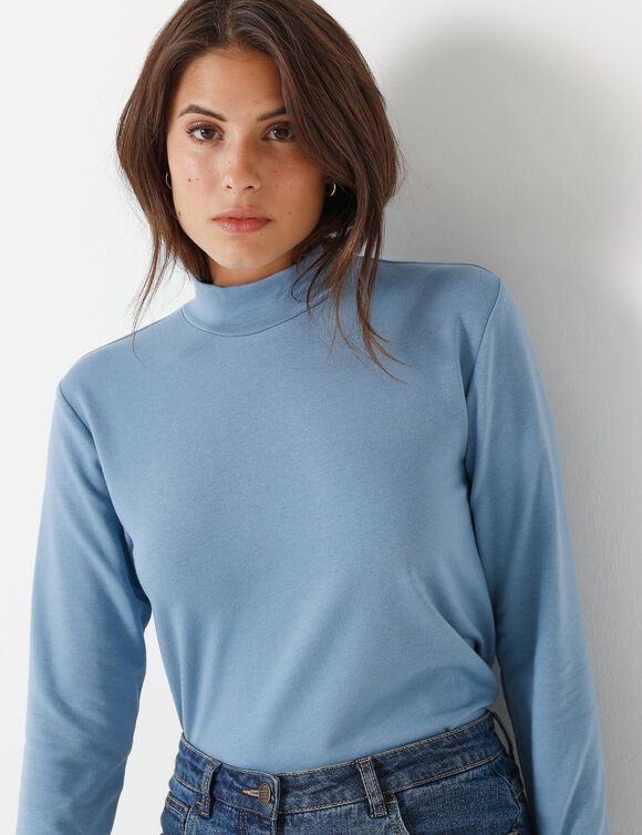 T-shirt chaleur manches longues, col montant (bleu grisé)
