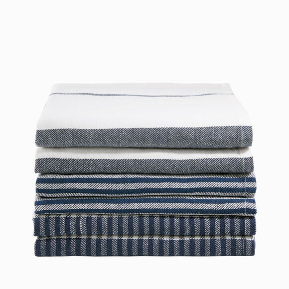 Torchons rayures coton/lin - lots  (bleu / blanc)
