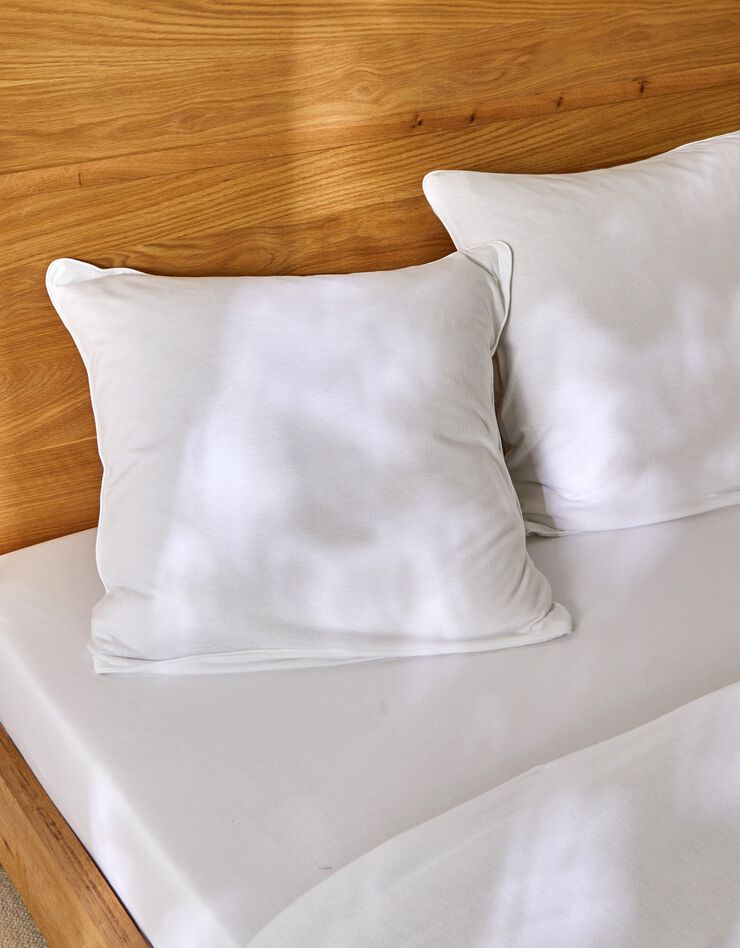 Linge de lit uni en jersey passepoilé coton (blanc)