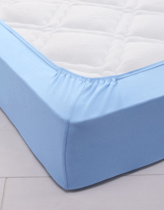 Drap-housse irrétrécissable uni coton (bleu)