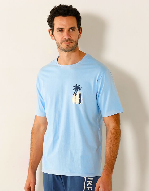 Tee-shirt pyjama manches courtes motif surf (bleu ciel)