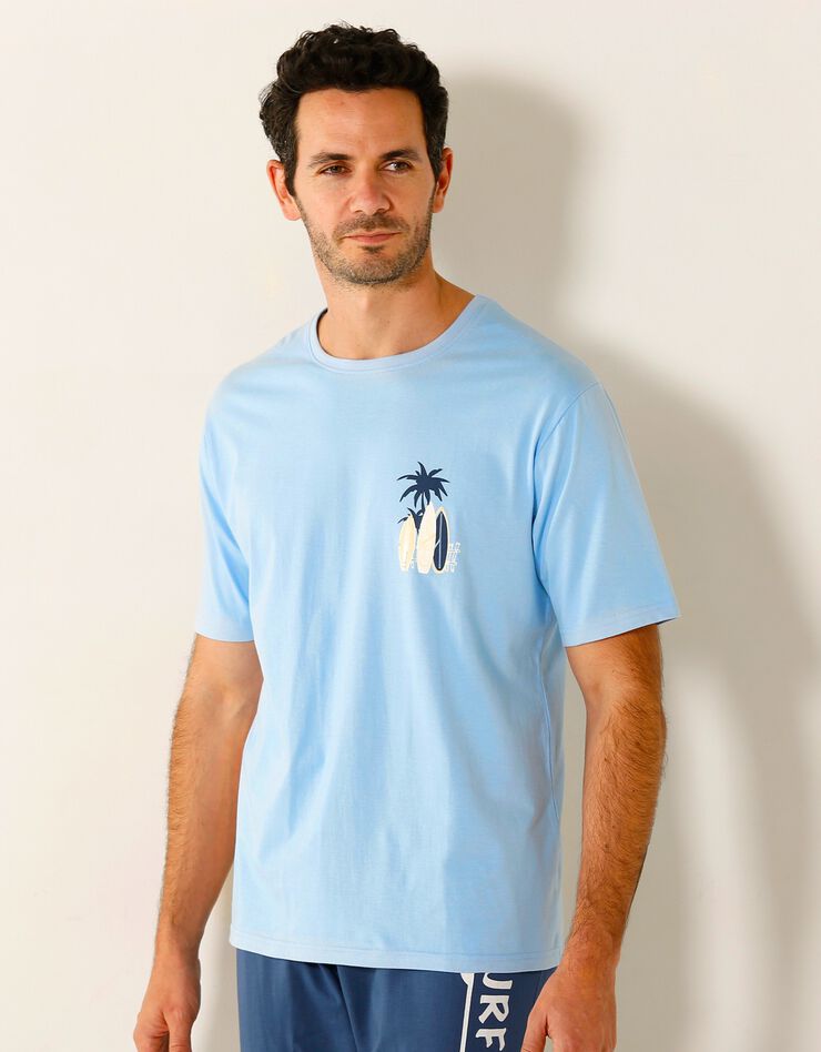 Tee-shirt pyjama manches courtes motif surf (bleu ciel) Tee-shirt pyjama manches courtes motif surf (bleu ciel)