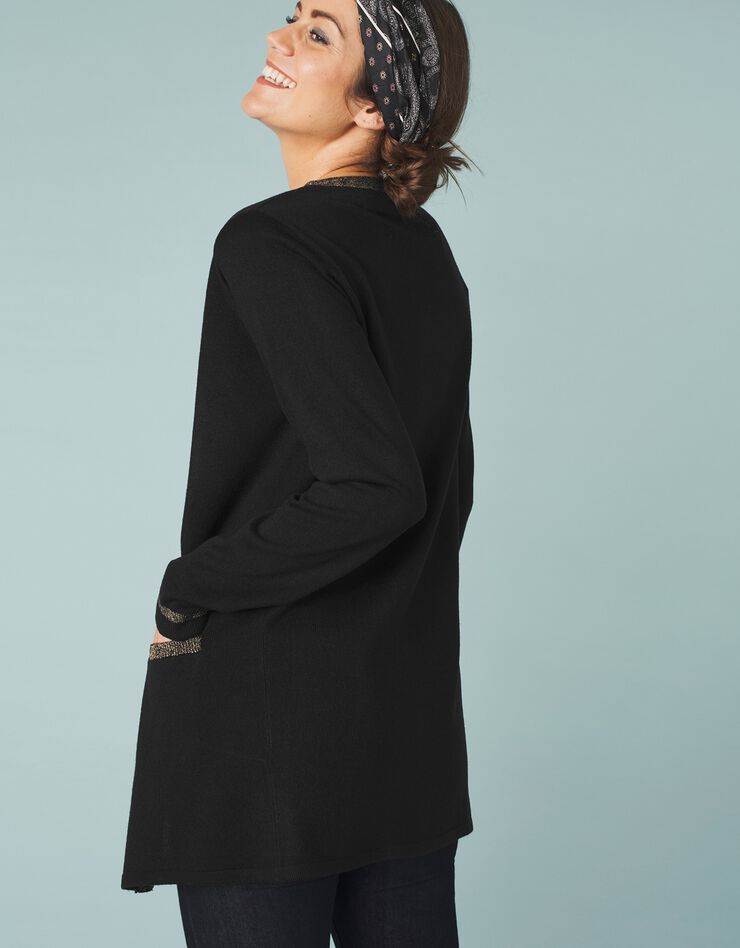 Gilet long toucher cachemire détails brillants (noir) Gilet long toucher cachemire détails brillants (noir)