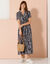 Robe longue en crépon, imprimée (marine / écru)