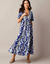 Robe longue volantée imprimée, manches courtes (bleu)