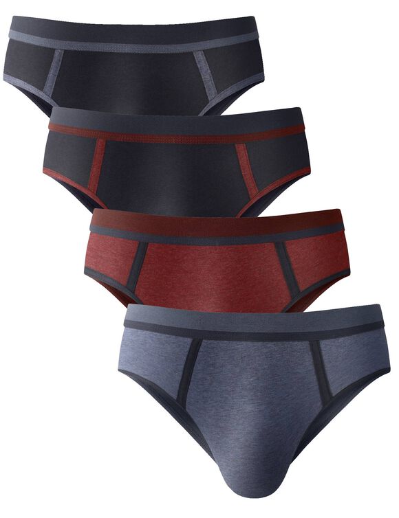 Slip ferm&eacute; coutures contrast&eacute;es, taille haute - lot de 4 (bleu jean + bordeaux)