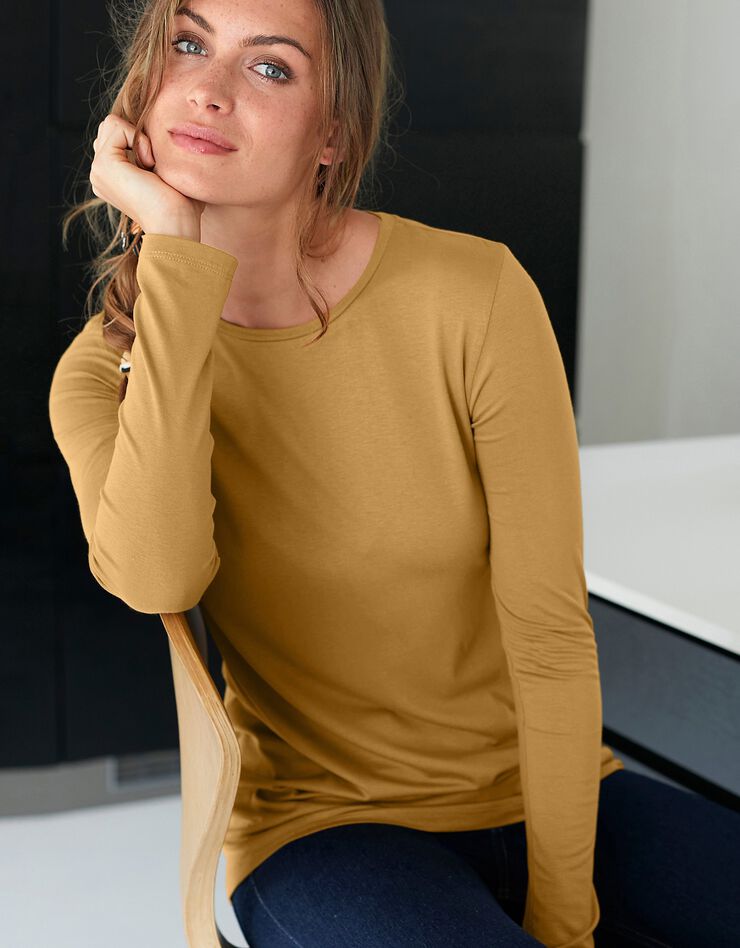 Tee-shirt uni col rond viscose stretch (curry) Tee-shirt uni col rond viscose stretch (curry)