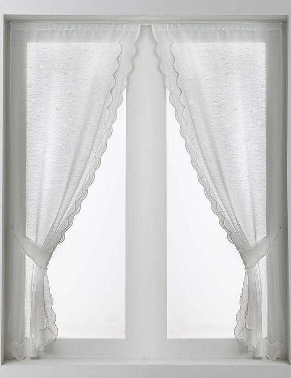 Rideau broderie Cornely finition passe-tringle embrasse assortie - la paire (blanc)