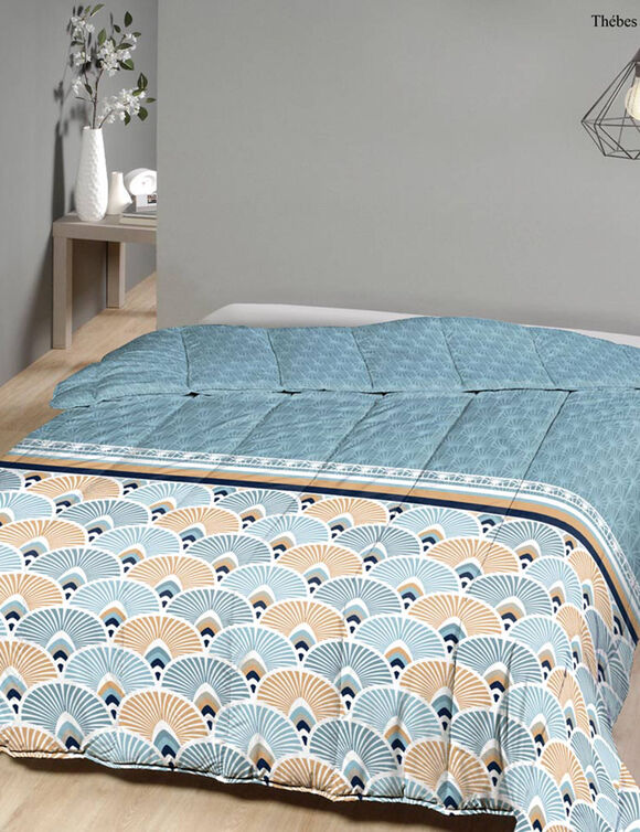 Couette microfibre imprimé art déco 350 g/m² (bleu / jaune)