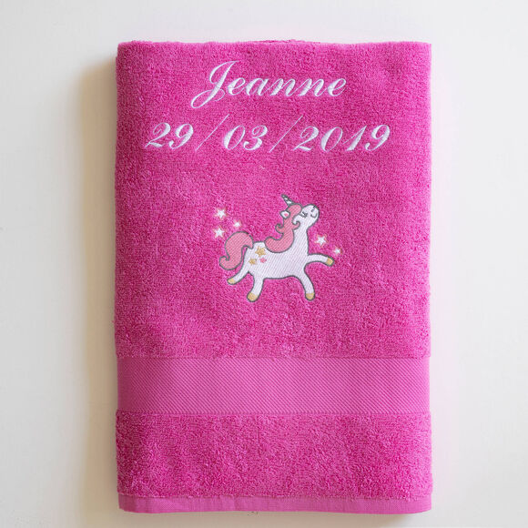 Collection éponge enfant brodée licorne personnalisable coton (fuchsia)