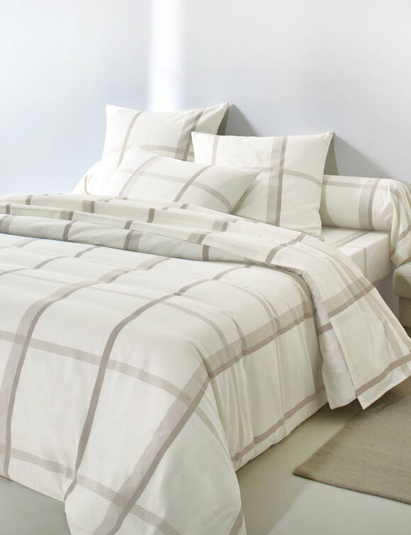 Linge de lit C&eacute;sar en coton imprim&eacute; carreaux (&eacute;cru / beige)