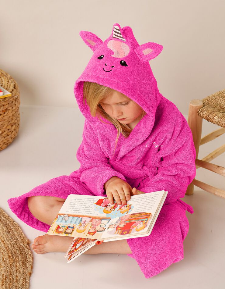 Peignoir de bain enfant personnalisable licorne à capuche (fuchsia)