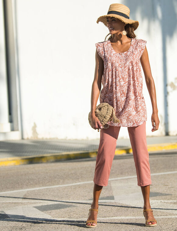Pantacourt droit stretch (rose thé)