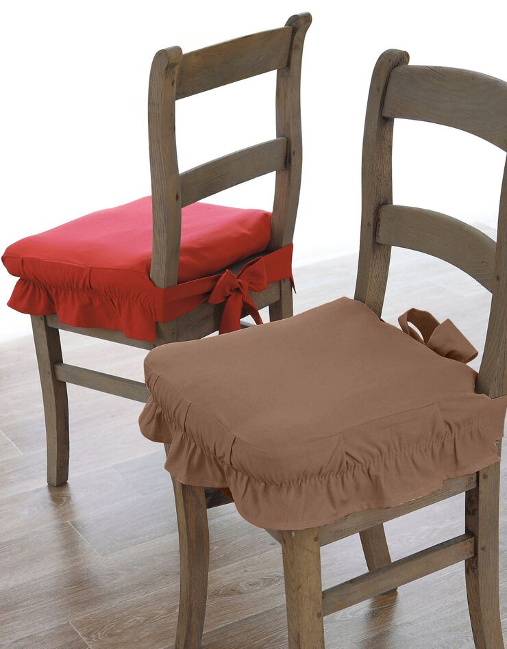 Housse chaise unie volantée coton bachette (taupe)