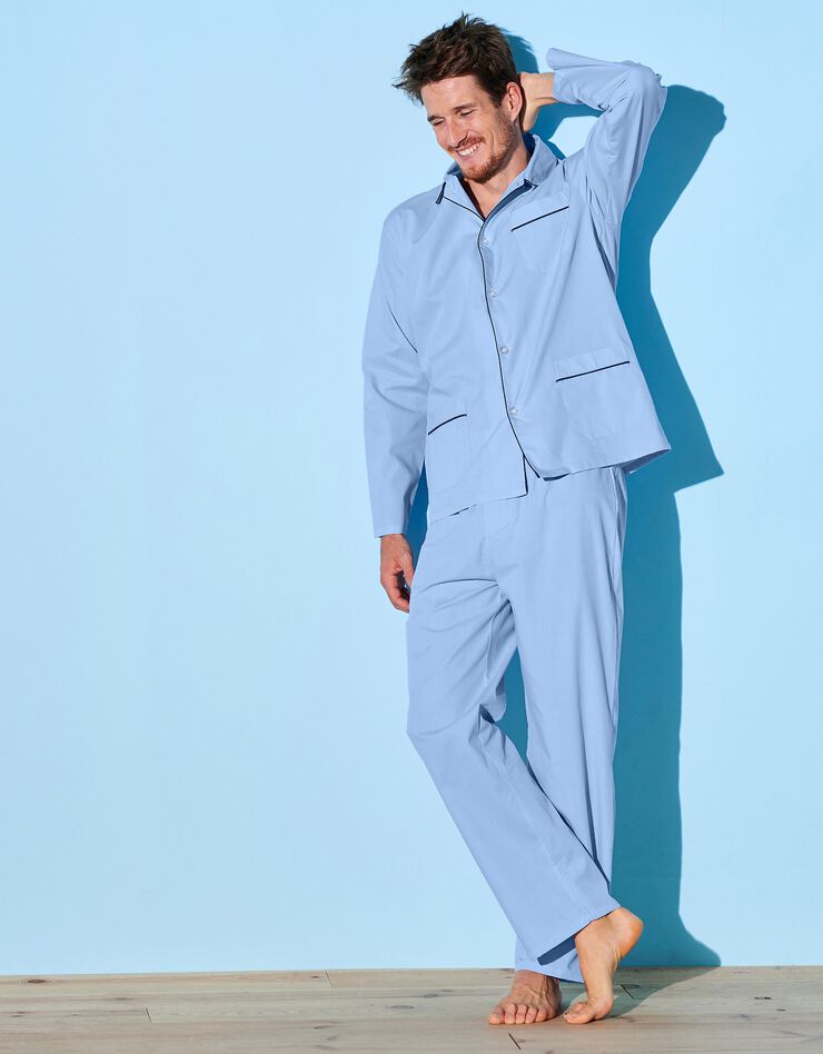 Pyjama uni popeline polyester/coton (ciel) Pyjama uni popeline polyester/coton (ciel)