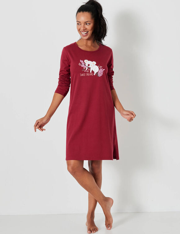 Chemise de nuit courte imprimée koala (cerise)