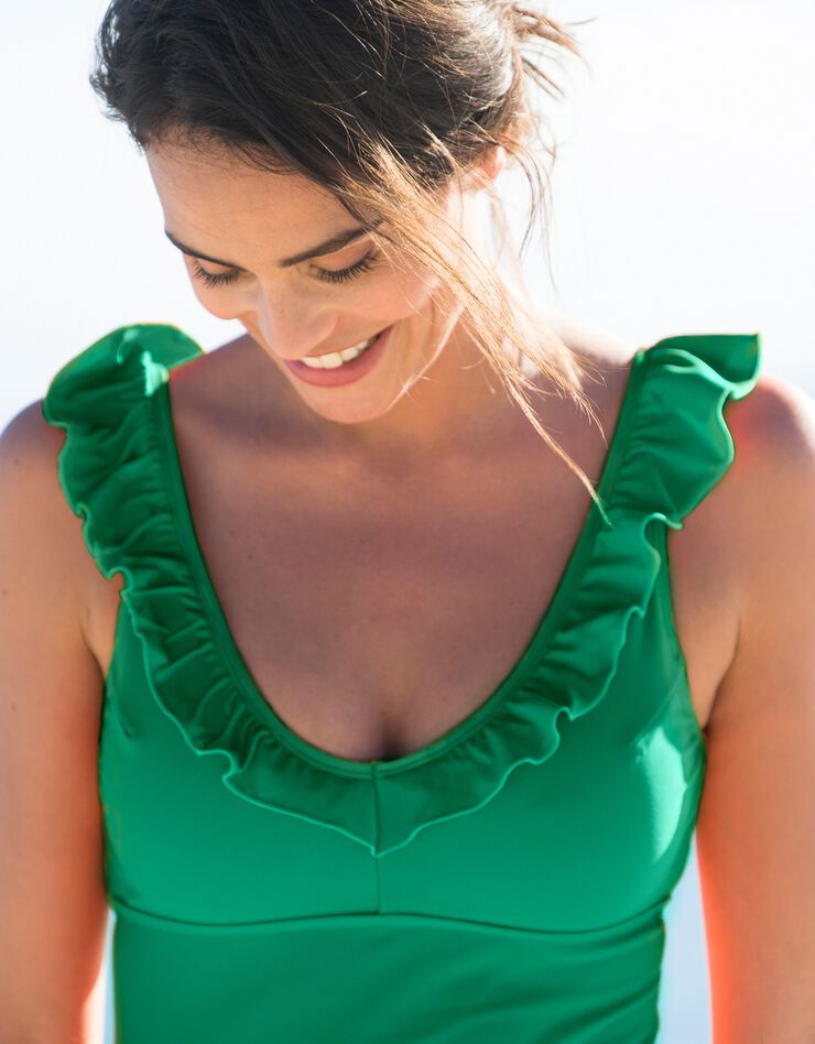 Maillot de bain à volants uni, 1 pièce - Solaro sans armatures (vert)