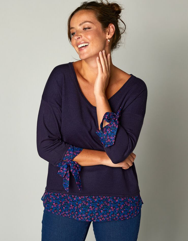 Pull bi-matière effet 2en1, toucher cachemire (marine) Pull bi-matière effet 2en1, toucher cachemire (marine)