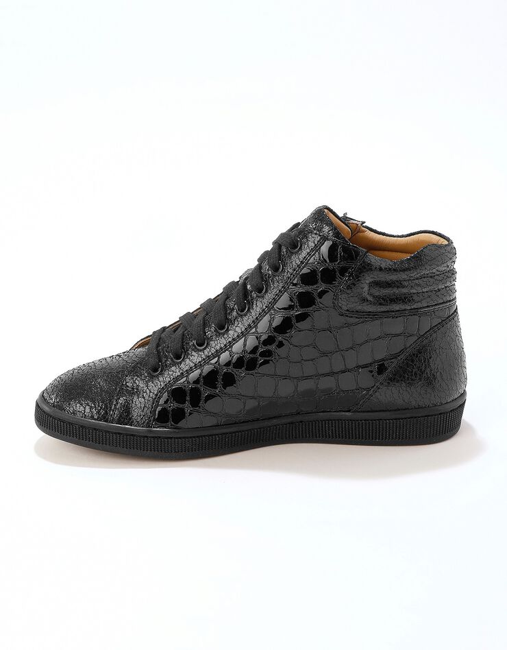 Basket montantes zippées en cuir souple effet croco (noir) Basket montantes zippées en cuir souple effet croco (noir)
