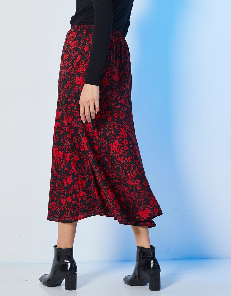 Jupe longue imprimée taille élastiquée (noir / rouge) Jupe longue imprimée taille élastiquée (noir / rouge)