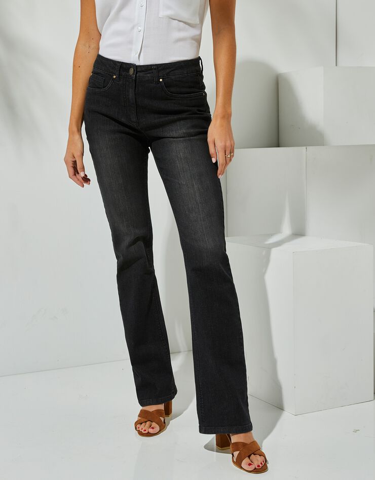 Jean stretch coupe bootcut, poches brodées (noir) Jean stretch coupe bootcut, poches brodées (noir)