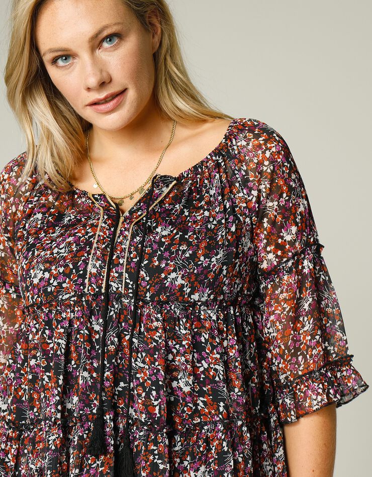 Blouse évasée voile imprimé (noir / cuivre) Blouse évasée voile imprimé (noir / cuivre)