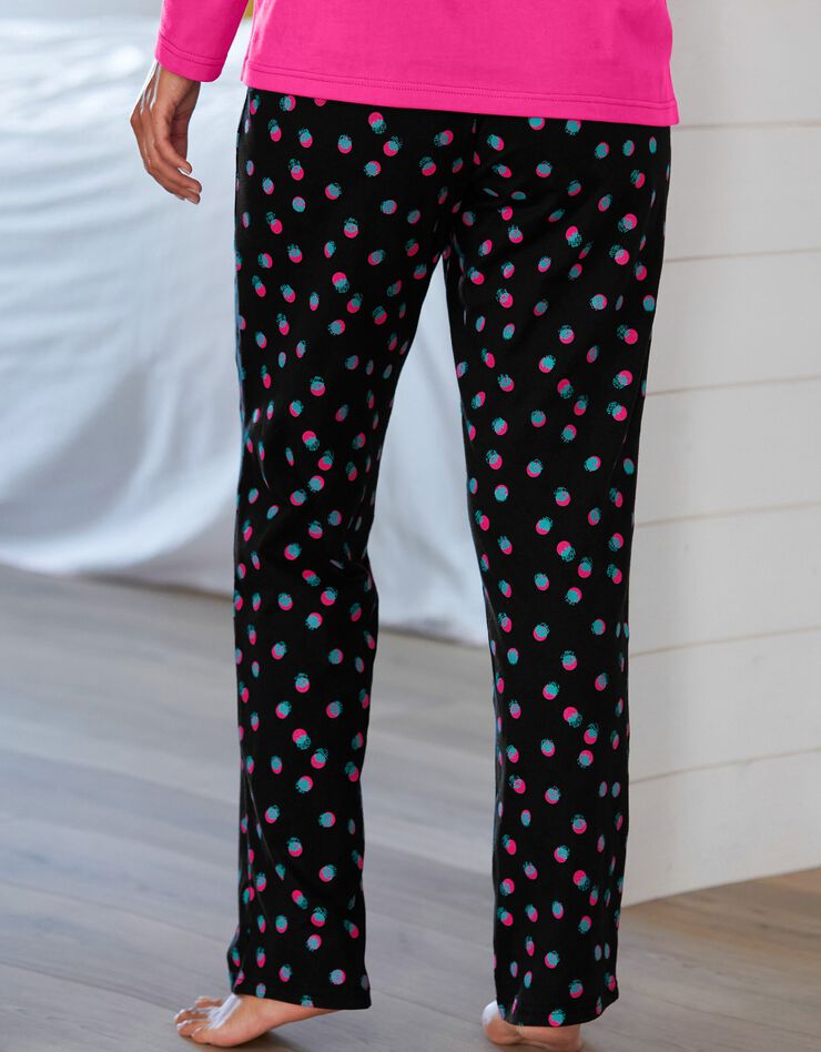 Pantalon pyjama coton Enjoy imprimé pois (noir / fuchsia)
