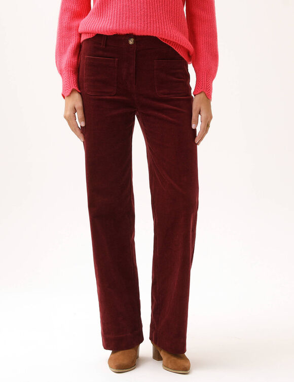 Pantalon velours coupe large taille haute, grande stature (bordeaux)