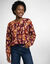 Pull col rond en maille duveteuse, imprim&eacute; fleuri  (prune / beige)