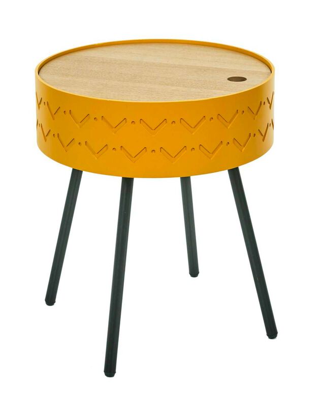 Table d’appoint-coffre déco - pieds métal (jaune)