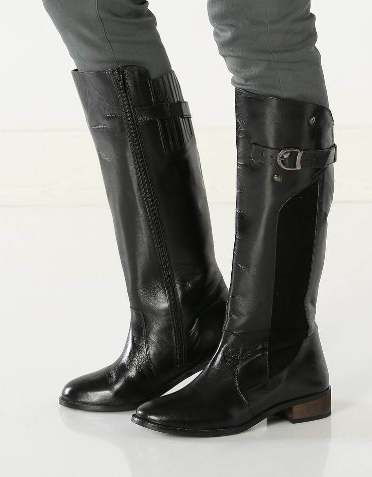 Bottes cavalières cuir mollets réglables, noir Blancheporte