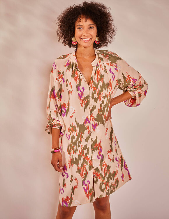 Robe chemisier imprimée (beige / kaki)