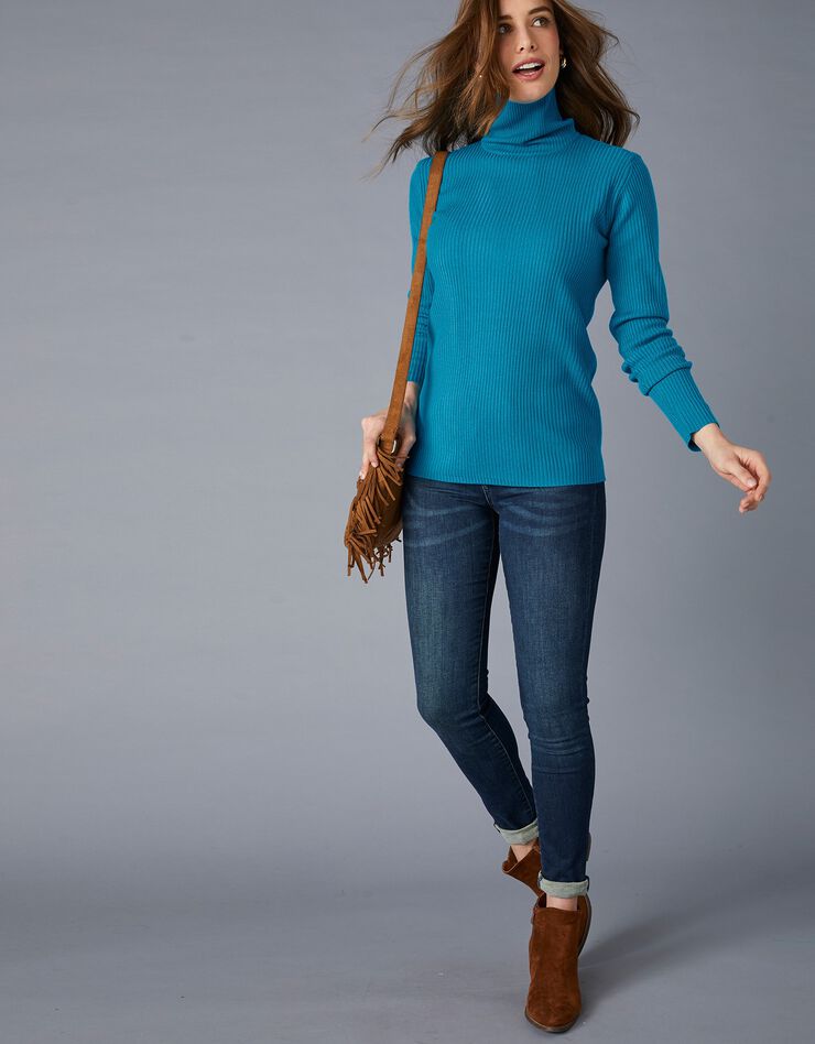 Pull col roulé uni maille côtelée (bleu prusse) Pull col roulé uni maille côtelée (bleu prusse)