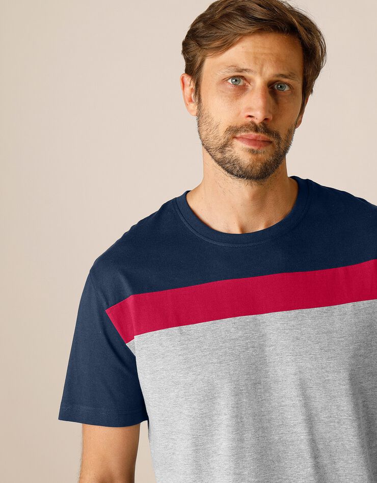 Tee-shirt pyjama tricolore manches courtes (marine / gris chiné) Tee-shirt pyjama tricolore manches courtes (marine / gris chiné)