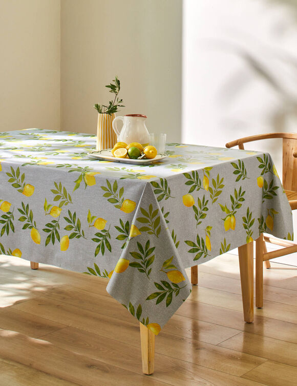 Nappe toile cirée imprimé citrons (gris / jaune)