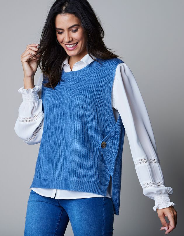 Pull sans manches maille toucher mohair (bleu)