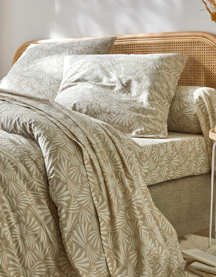 Linge de lit Vick en coton imprimé graphique (beige)