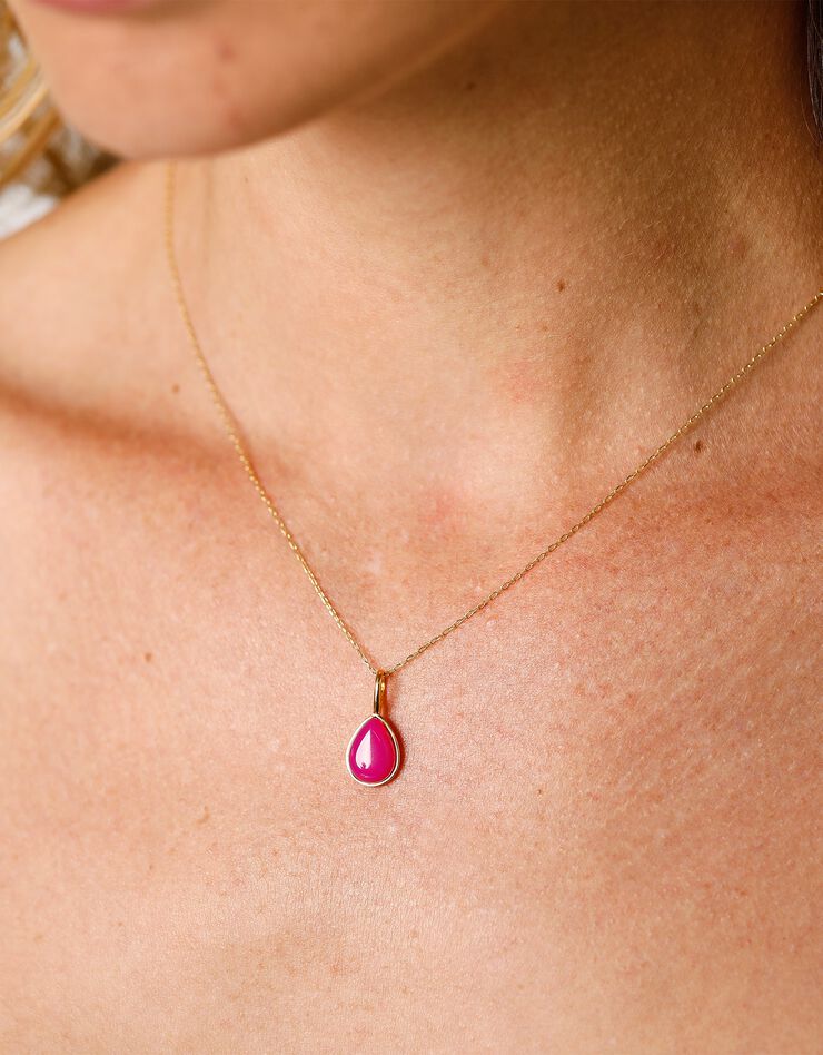 Collier pendentif Agate Fuchsia et chaîne dorée or fin (unique)