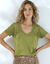 T-shirt col V avec macramé et jour échelle (kaki)