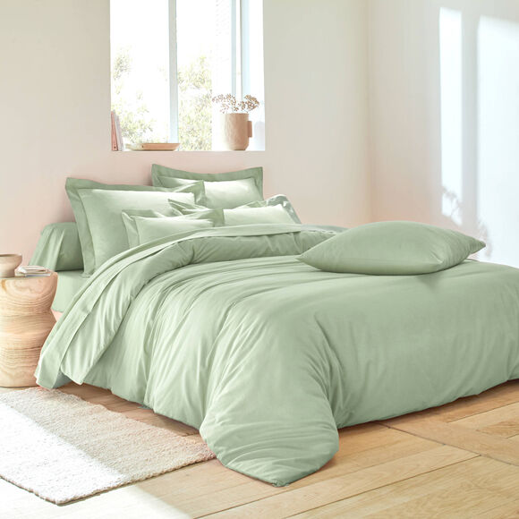 Linge de lit uni coton (vert amande)