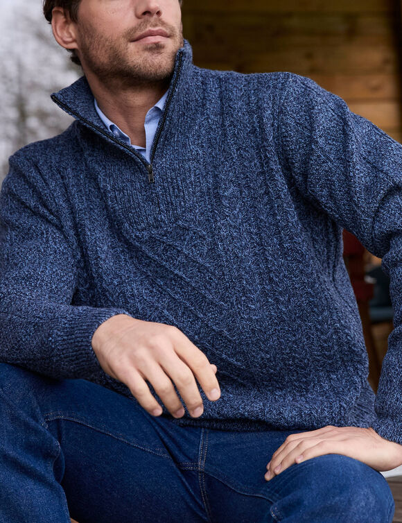 Pull col camionneur maille irlandaise (bleu moulin&eacute;)
