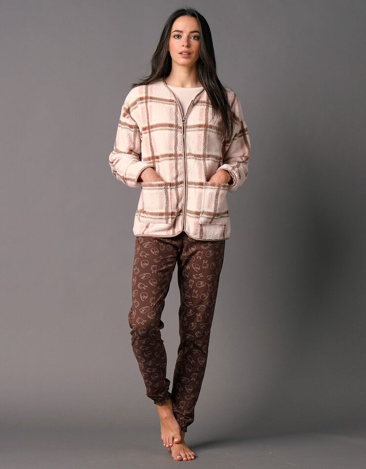 Veste d'intérieur polaire à carreaux zippée  (taupe)