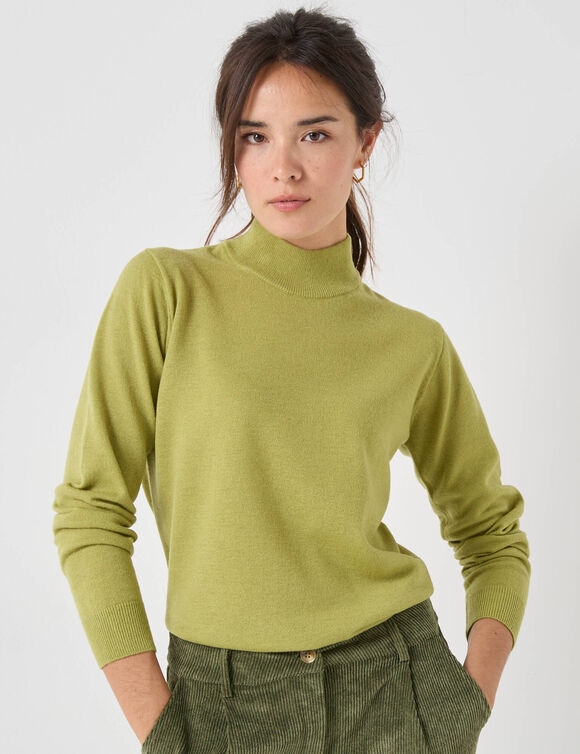 Pull col montant, laine d'agneau (vert mousse)