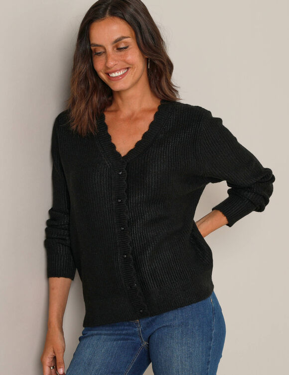 Gilet maille fantaisie, toucher doux (noir)