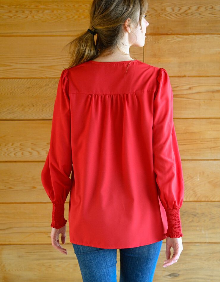 Blouse smocks épaules unie (rouge) Blouse smocks épaules unie (rouge)