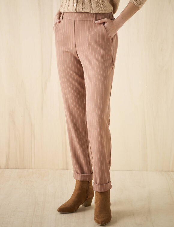 Pantalon 7/8ème fuselé rayé (noisette / blanc)