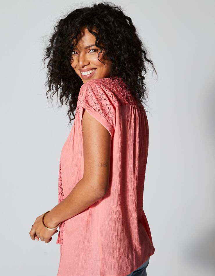 Tunique macramé crépon coton (corail)