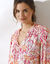 Blouse smockée col volanté, voile imprimée (écru / rose)