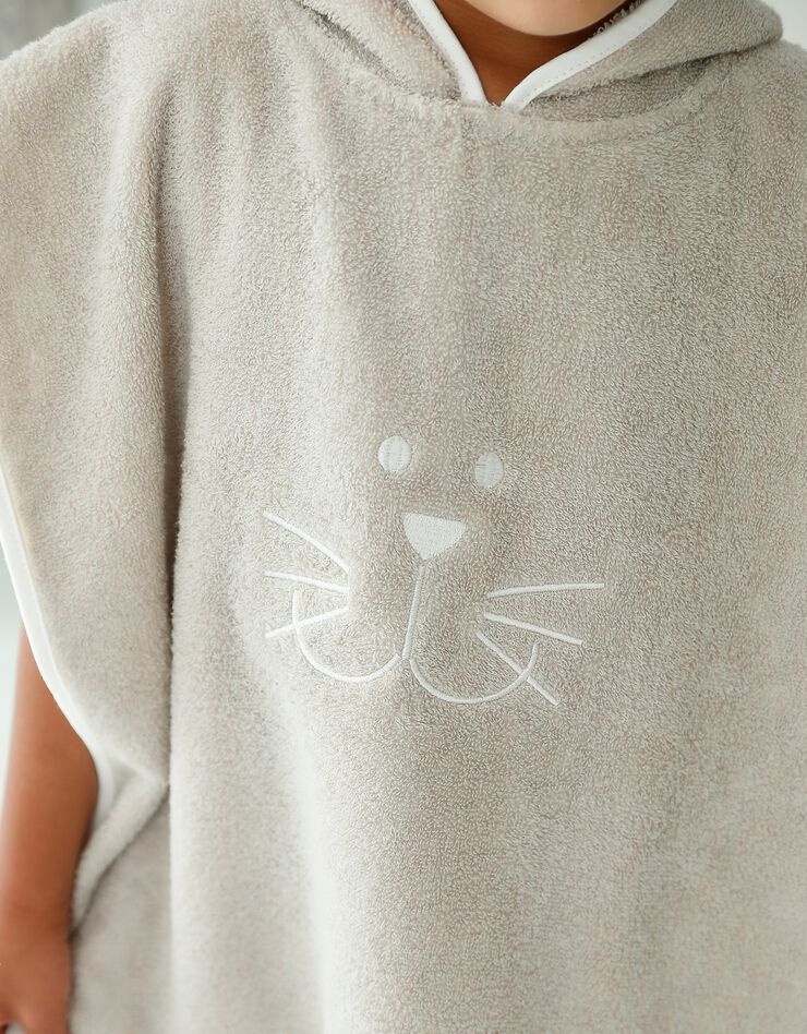 Poncho de bain à capuche enfant brodé chat coton - 450g/m2 (taupe) Poncho de bain à capuche enfant brodé chat coton - 450g/m2 (taupe)